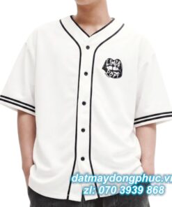 Đồng phục bóng chày Trắng Viền Đen In Logo