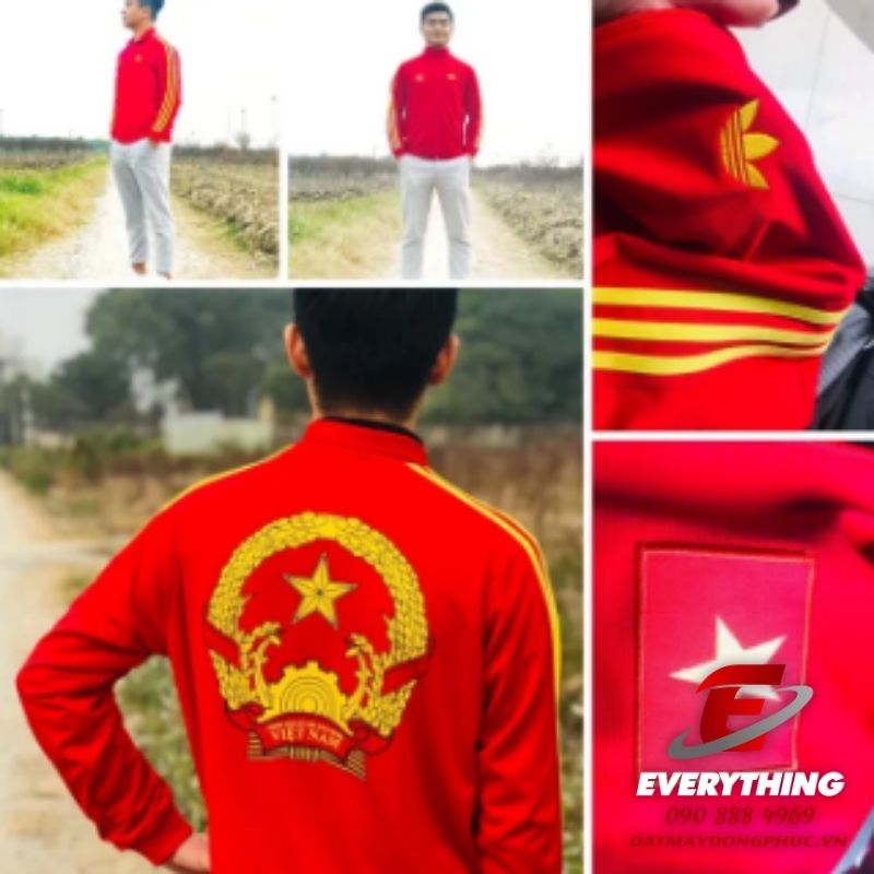 Áo khoác đỏ 2 lớp đội tuyển việt nam quốc huy cổ vũ cao cấp