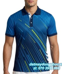 Áo Đồng Phục Tennis Polo Xanh Dương Phối Sọc