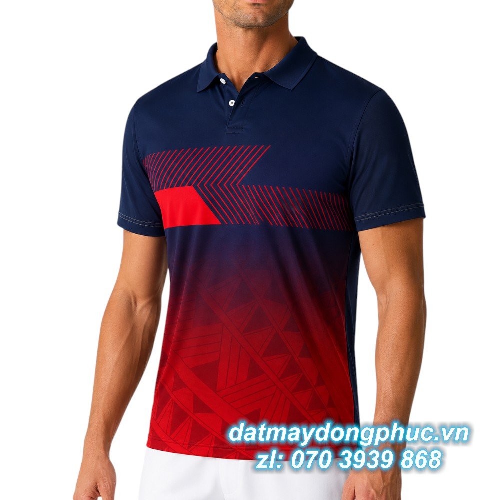 Áo Đồng Phục Tennis Polo Xanh Đen Phối Đỏ Áo Đồng Phục Tennis Polo Xanh Đen Phối Đỏ
