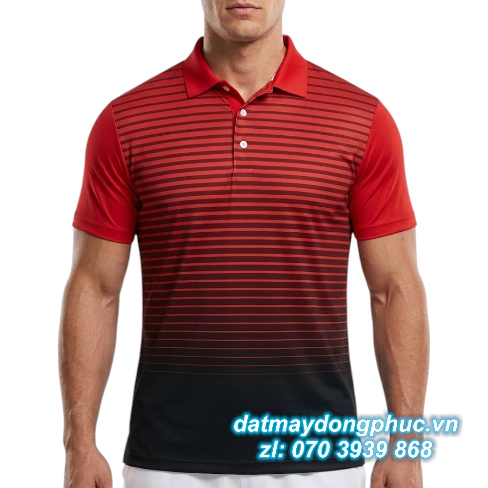 Áo Đồng Phục Tennis Polo Đỏ Sọc Đen Áo Đồng Phục Tennis Polo Đỏ Sọc Đen