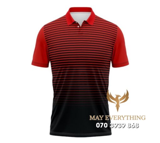Áo Đồng Phục Tennis Polo Đỏ Sọc Đen Áo Đồng Phục Tennis Polo Đỏ Sọc Đen
