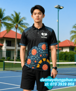 Áo Đồng Phục Pickleball Màu Đen In Hình
