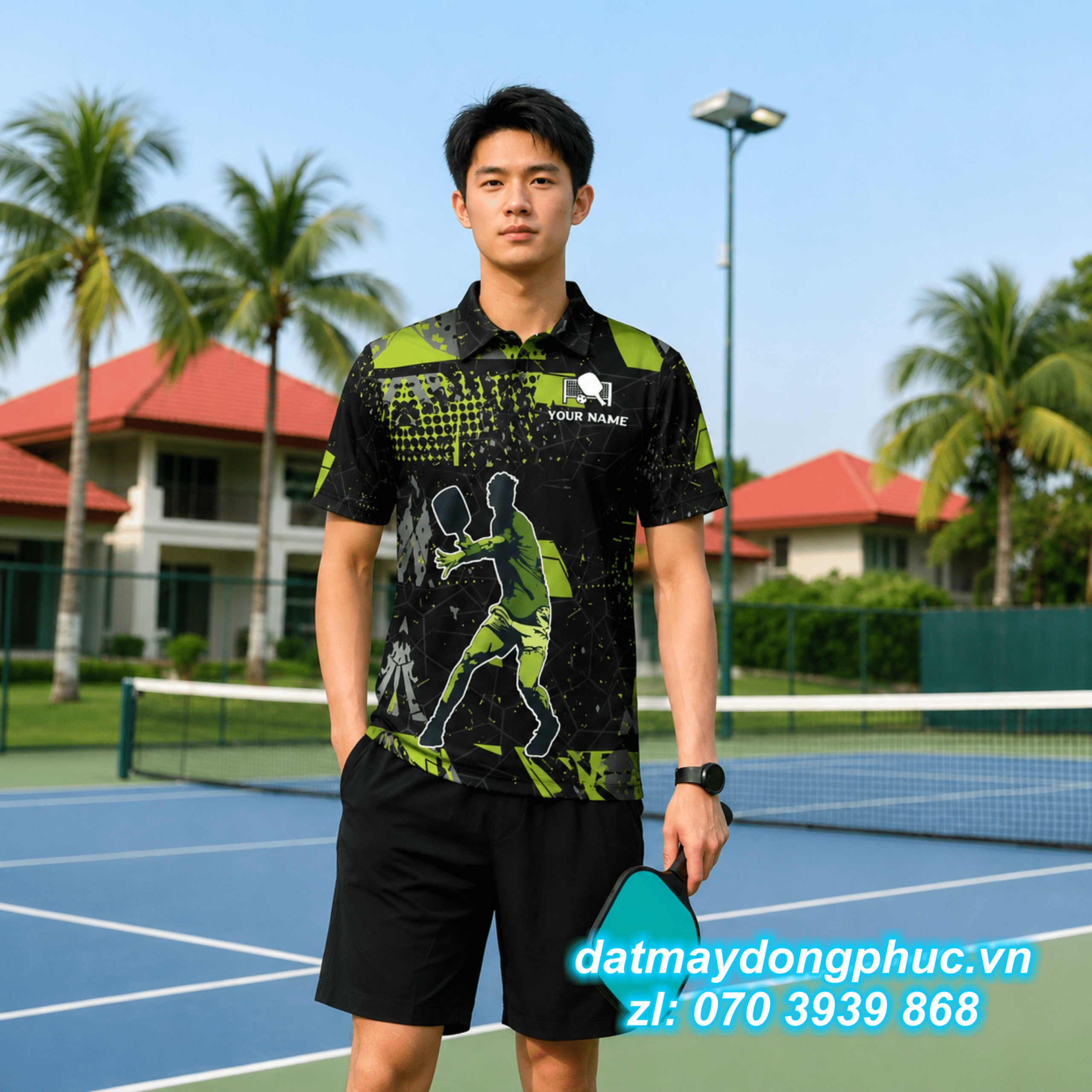 Áo Đồng Phục Pickleball In Tên CLB Màu Xanh Đen Áo Đồng Phục Pickleball In Tên CLB Màu Xanh Đen