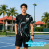 Áo Đồng Phục Pickleball Màu Đen Chi Tiết Xanh Dương