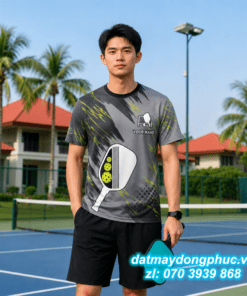 Áo Đồng Phục Pickleball Màu Đen In Hình