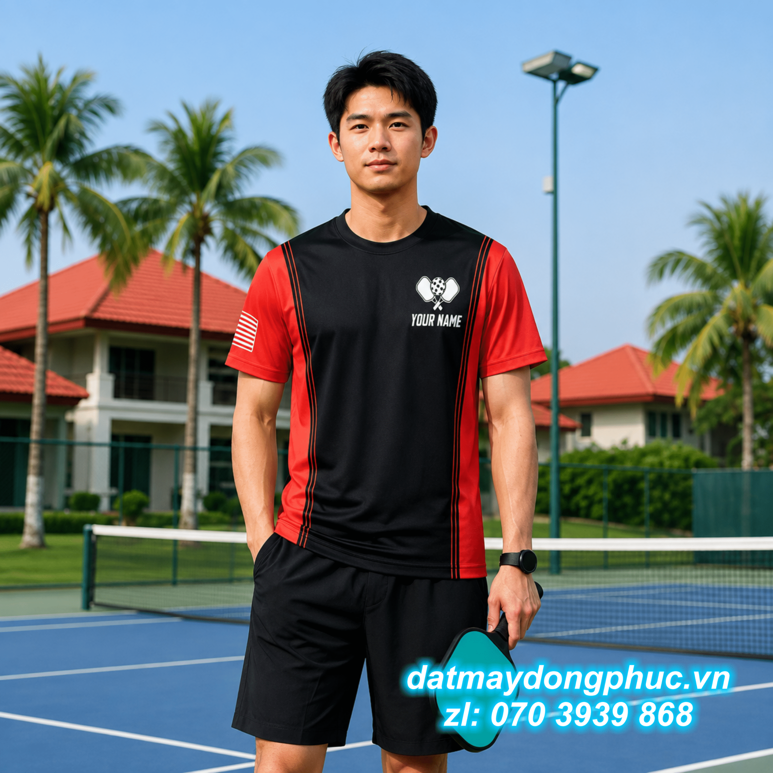 Áo Đồng Phục Pickleball Màu Đen In Hình Áo Đồng Phục Pickleball Màu Đen In Hình