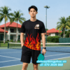 Áo Đồng Phục Pickleball Màu Đen In Họa Tiết
