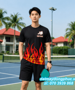 Áo Đồng Phục Pickleball Màu Đen In Họa Tiết