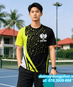 Áo Đồng Phục Pickleball Màu Đen Phối Xanh Lá