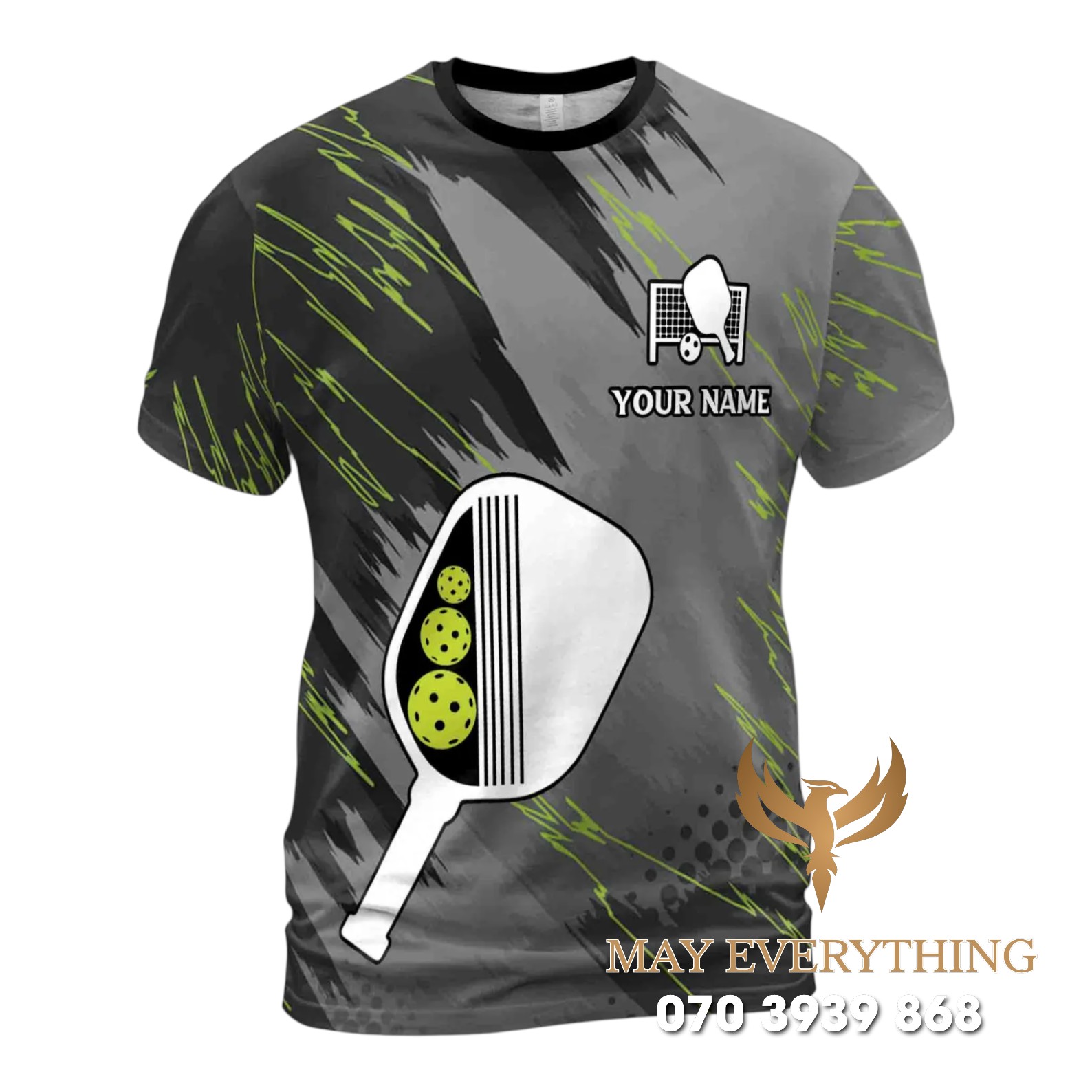 Áo Polo Đồng Phục Pickleball Màu Đen In Hình