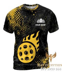 Áo Polo Đồng Phục Pickleball Màu Vàng In Hình