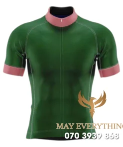 Áo thun chạy xe đạp màu xanh rêu viền hồng