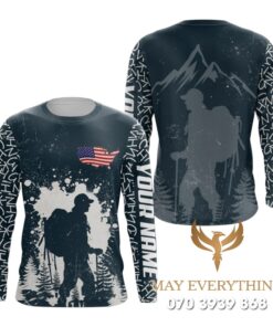 Áo thun leo núi tay dài in họa tiết màu xanh đen