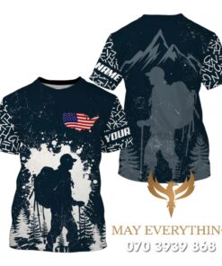 Áo thun leo núi tay ngắn in họa tiết màu xanh đen