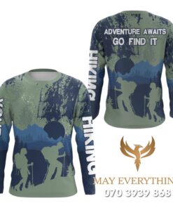 Áo thun leo núi tay dài in hình màu xanh rêu