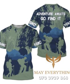 Áo thun leo núi tay ngắn in hình màu xanh rêu