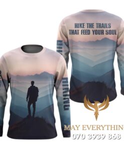 Áo thun leo núi tay dài in hình màu hồng