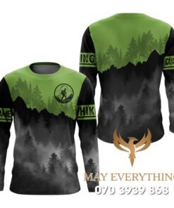 Áo thun leo núi tay dài màu xanh lá in hình