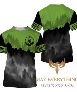 Áo thun leo núi tay ngắn màu xanh lá in hình