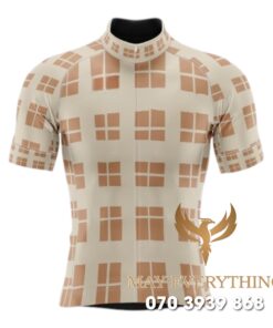 Áo thun chạy xe đạp họa tiết ô vuông nâu