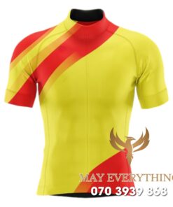 Áo thun chạy xe đạp màu vàng phối đỏ