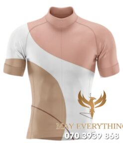 Áo thun chạy xe đạp màu hồng phối kem