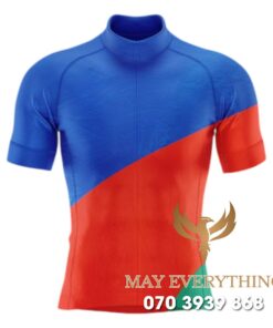 Áo thun chạy xe đạp màu xanh phối đỏ
