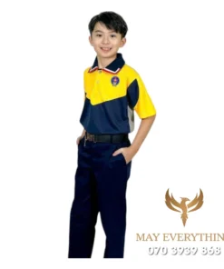Đồng phục học sinh mầm non màu vàng đen in logo trường