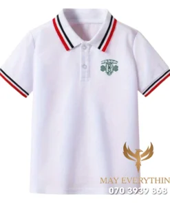 Đồng phục học sinh màu trắng viền đỏ in logo trường