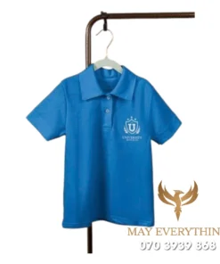 Đồng phục học sinh màu xanh in logo trường