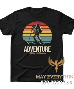 Áo thun leo núi màu đen in hình màu sắc