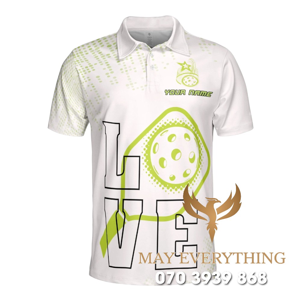 Áo Đồng Phục Pickleball Trắng Phối Xanh Lá