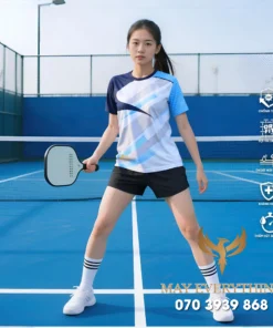 Áo Đồng Phục Pickleball Xanh Trắng Bản Nữ