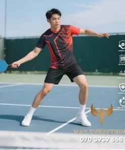 Áo Đồng Phục Pickleball Sọc Đỏ Bản Nam