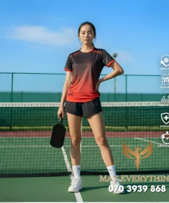 Áo Đồng Phục Pickleball Màu Đen Đỏ Bản Nữ