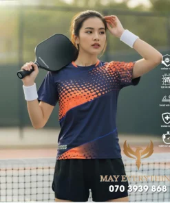 Áo Đồng Phục Pickleball Xanh Cam Chấm Bi Bản Nữ