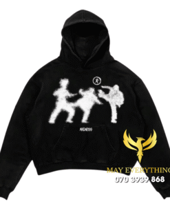 Áo hoodie màu đen in hình trắng