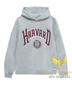 Áo hoodie màu xám in chữ đỏ