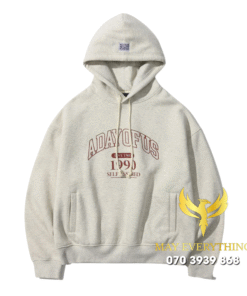 Áo hoodie màu kem thêu chữ nổi