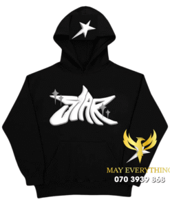 Áo hoodie màu đen in chữ sao