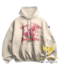 Áo hoodie màu kem in hoa tulip