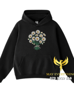 Áo hoodie màu đen in hình hoa