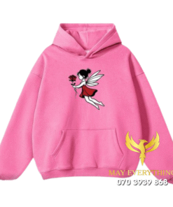 Áo hoodie màu hồng in hình chibi