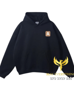 Áo hoodie màu đen in logo vàng đồng