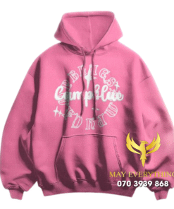 Áo hoodie màu hồng chữ in