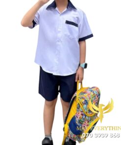 Đồng phục học sinh sơ mi viền xanh đậm