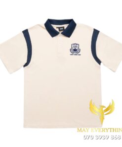 Đồng phục học sinh polo màu kem in logo